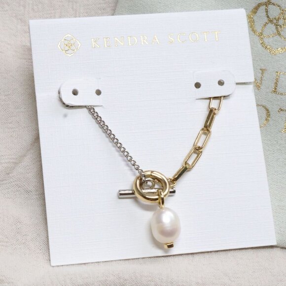 Kendra Scott Jewelry - Kendra Scott White Pearl Leighton Convertible Chain Necklace Mixed Metal